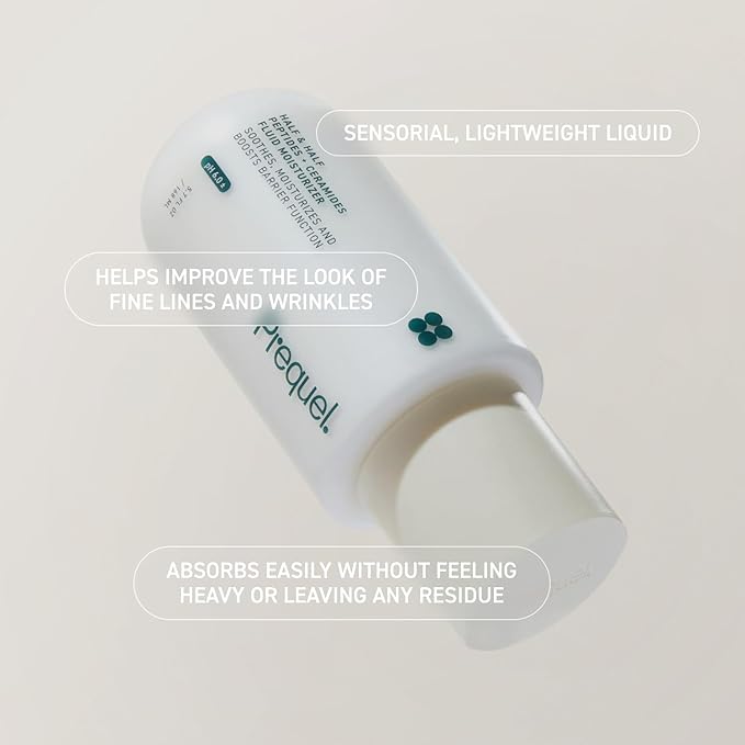 Prequel Skin Half and Half Fluid Moisturizer Face Cream. Lightweight Ceramide Peptide Lotion for All Skin Types, including Dry and Sensitive. Hydrating Facial Cream for Women and Men (Pack of 2)