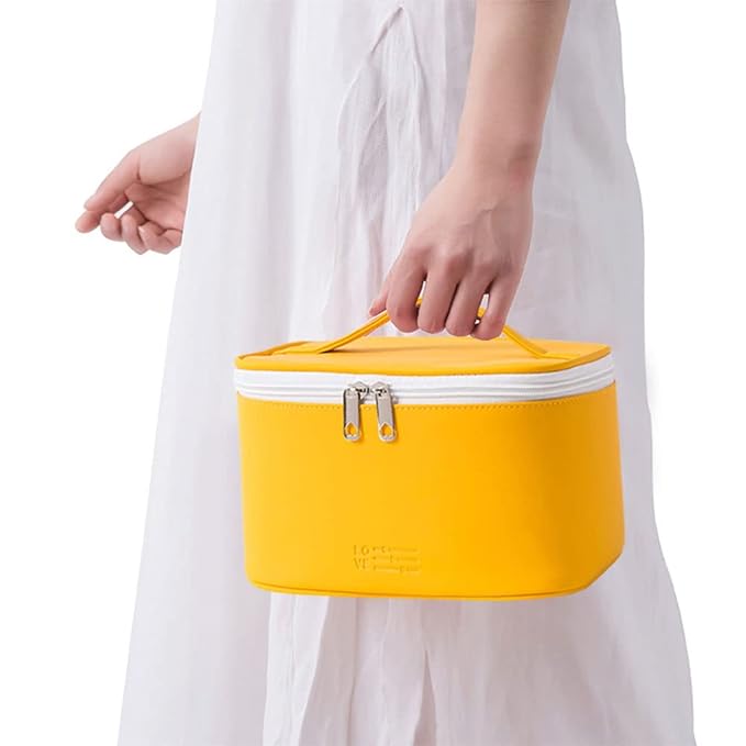 Meiyuuo Makeup Bag Large Cosmetic Bags for Women Girls Cute Travel Zipper Pouch Toiletry Organizer for Beauty Essentials Waterproof (Yellow)