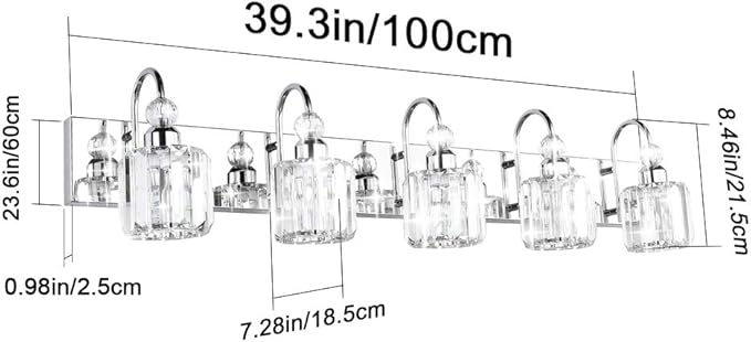 Ralbay Modern LED Crystal Bathroom Vanity Lights 5-Lights Stainless Steel Crystal Vanity Lights Over Mirror Modern Crystal Bathroom Vanity Lighting Fixtures