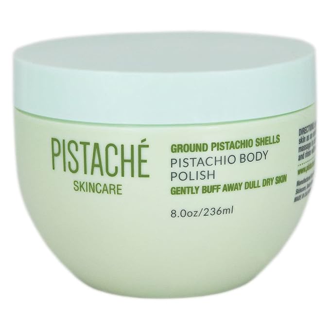 Pistaché Skincare Pistachio Oil Body Polish with Ground Pistachio Shells | Exfoliating Scrub | Hydrating & Moisturizing with Vitamin E & Antioxidants, 8 oz