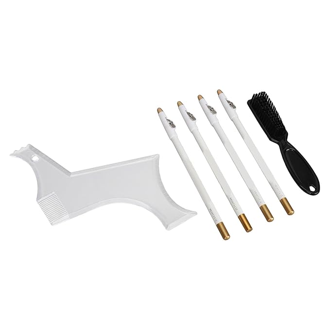 Beard Shaper, Beard Lineup Tool Beard Grooming Toolkit Includes Beard Shaping Stencil with 4 Barber Pencils for Home Use and Travel (White)