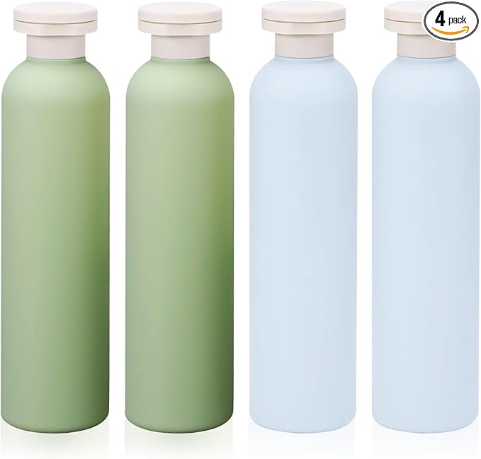 4Pcs 8.8oz Flip Top Squeeze Bottles,Reusable and Refillable Leak Proof Travel Bottles,For Lotions,Facial Creams,Shampoos,Hair Conditioner (Green+Blue)