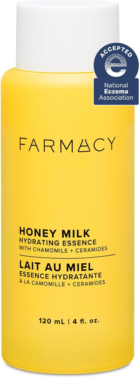 Farmacy Honey Milk Face Essence - Hydrating Milky Toner with Honey, Ceramides + Chamomile - Helps Strengthen Skin Barrier + Replenish Moisture - Soothing + Calming Skincare (120ml)