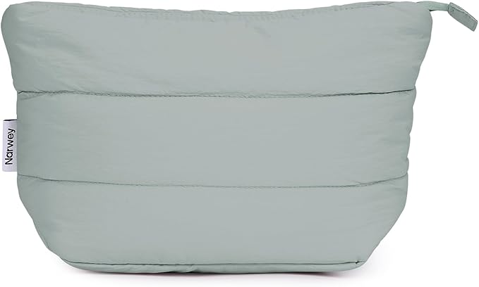 Narwey Travel Makeup Bag for Women Girl, Puffer Makeup Up Organizer Bag Cosmetic Bag, Puffy Cute Makeup Pouch Purse, Travel Toiletry Bag (Sage Green)