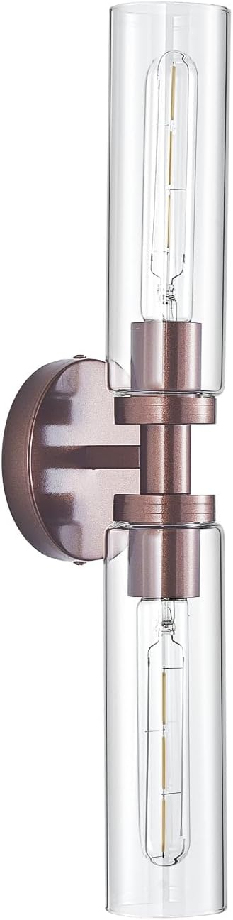 2 Light Bronze Bathroom Light Fixtures Over Mirror, Modern Farmhouse Bathroom Sconce with Clear Glass Shade, Wall Sconce for Bathroom Hallway Cabinet Bedroom Kitchen Living Room Foyer