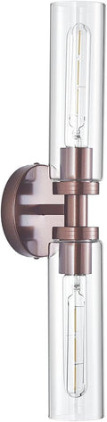 2 Light Bronze Bathroom Light Fixtures Over Mirror, Modern Farmhouse Bathroom Sconce with Clear Glass Shade, Wall Sconce for Bathroom Hallway Cabinet Bedroom Kitchen Living Room Foyer