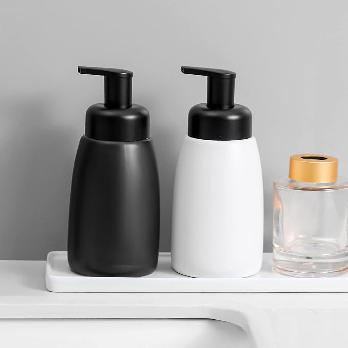 UUJOLY Foaming Hand Soap Dispenser, Ceramic Jar, White, 2 Pack