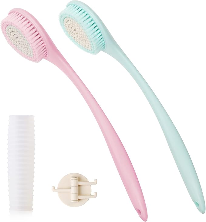 BEDELITE Back Bath Brush Long Handle for Shower of 2 - Soft Shower Brush for Men & Women,Back Brush Scrubber - 16.4" Long Skin Exfoliator for Body Bath Scrubber（Blue & Pink）