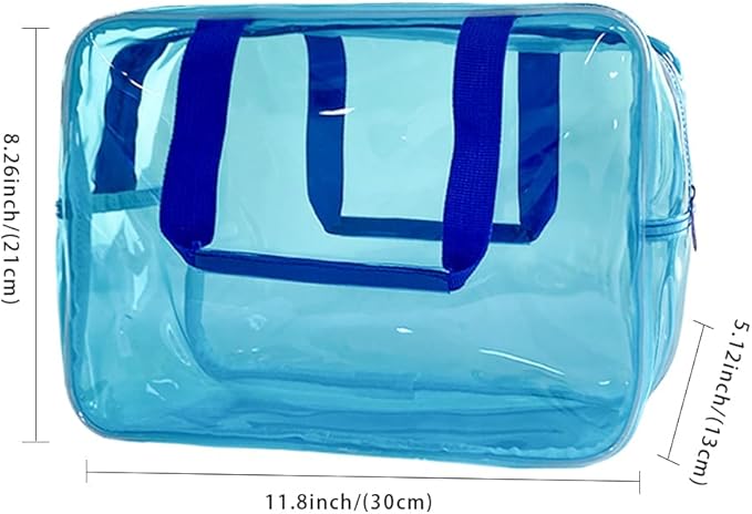 PVC Sky Blue Pure Color Transparent Gift Pouch Wash Travel Makeup Cosmetic Bag with Handle for Travel Bathroom Toiletry Organizer (Sky Blue)