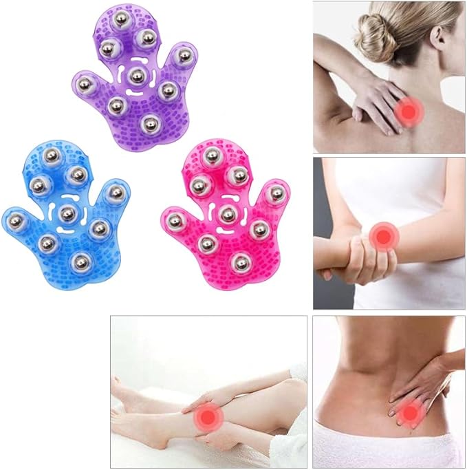 Roller Ball Body Massage Glove Anti-Cellulite Muscle Pain Relief Relax Massager for Neck Back Shoulder Buttocks Face Lift Tools (Purple)