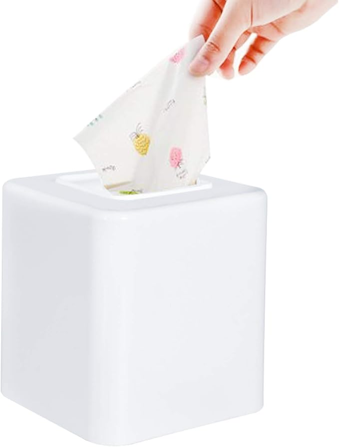 Youngever 2 Pack Tissue Box Covers, Plastic Square Tissue Box Holders, Square Napkin Box Holders (White)