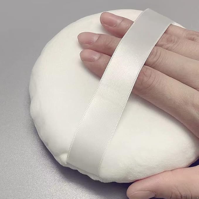 Powder Puff, manqianxun 5.1Inch Large Loose Powder Puff for Body Powder, Ultra Soft Washable Velour Fluffy Body Powder Puffs with Ribbon, White