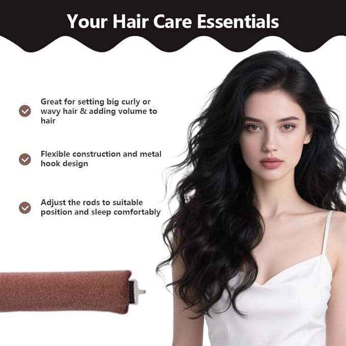 Heatless Curls Overnight Set of 3 with 1 Scarf - Heatless Hair Curler, Overnight Blowout Rods for Blowout Look Long Hair (Brown)