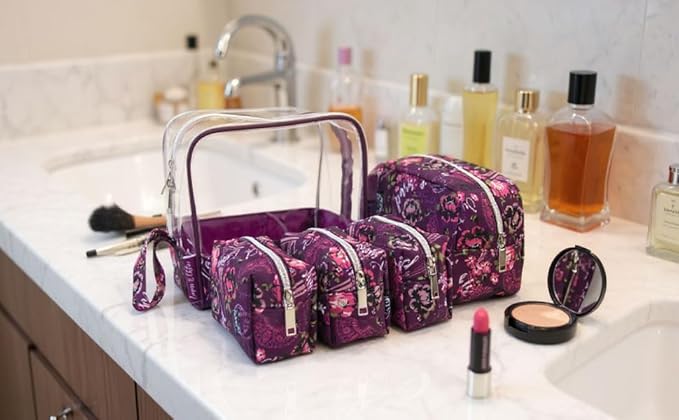Emma & Chloe Travel Toiletry Bags for Women, 5 Piece Waterproof Cosmetic Case, Bag, Pouch Makeup Organizer Set for Women, Home Counters (Je T'aime Paris)