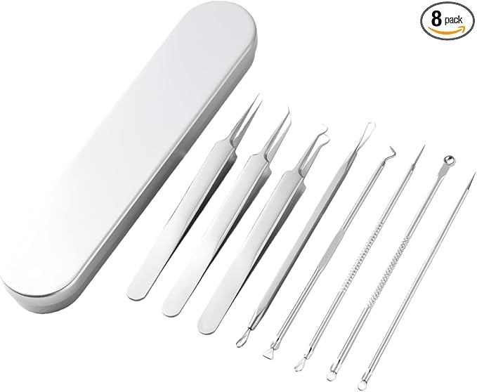 8 Pcs Blackhead Remover Comedone Extractor, Acne Removal Kit, Manual Pimple Popper Tool for Quick and Easy Removal of Pimples, Blackheads on Forehead, Facial and Nose (8 Pack)