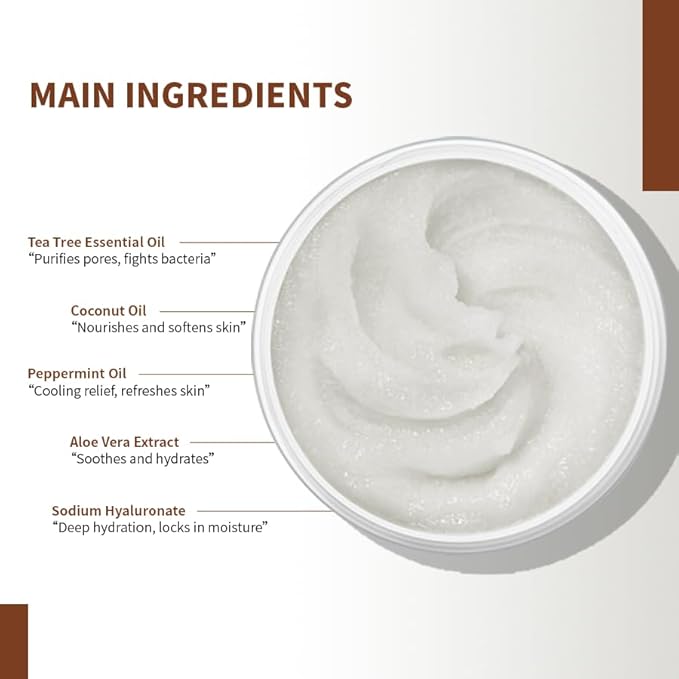 Coconut Sugar Scrub for Body Face & Feet - Suitable for Sensitive Skin, Vegan Natural Non-Greasy with Coconut Oil & Aloe Vera, Gentle Moisturizing Exfoliator（9.88 Oz）