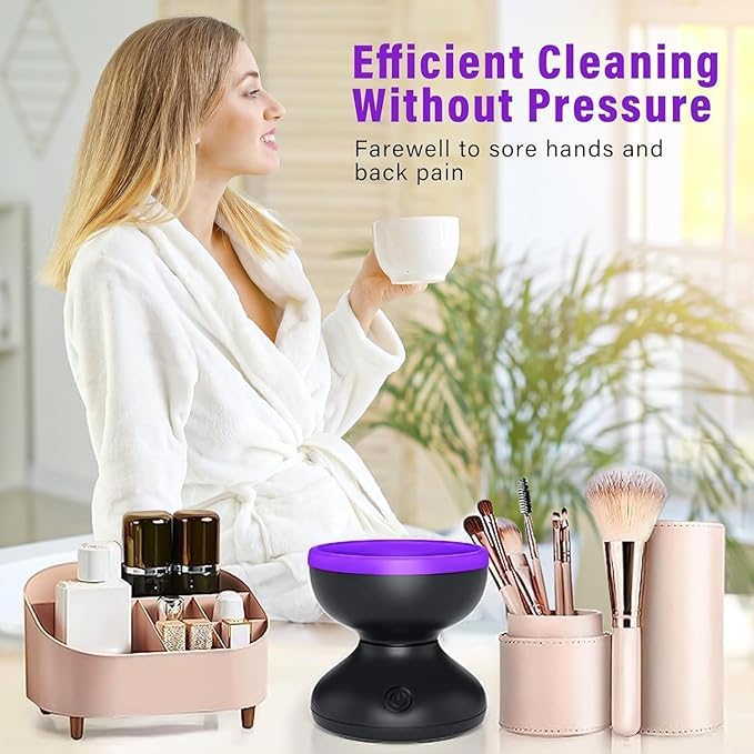 Portable Electric Makeup Brush Cleaner Machine，USB Cosmetic Brush Cleaner Tools Automatic Brush Silicone Brush Spinner Wash and Dry Deep Cleaning Machine (C)