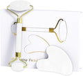 Jade Roller Gua Sha Tools - Nature Gua Sha Facial Tool Skin Tightening Face Massager Anti-Aging Jade Face Roller Puffiness Reducing Guasha Stone for Women Men (White)