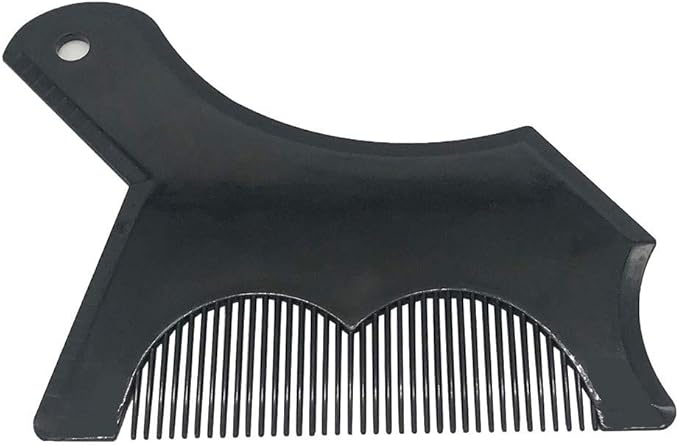 Beard Shaping Tool with Inbuilt Comb and Transparent Template Works with Electric Trimmers for Perfect Lineup Edging Jaw Cheek Neck Line Symmetric Curve Step Cut Styling Guide (Black)