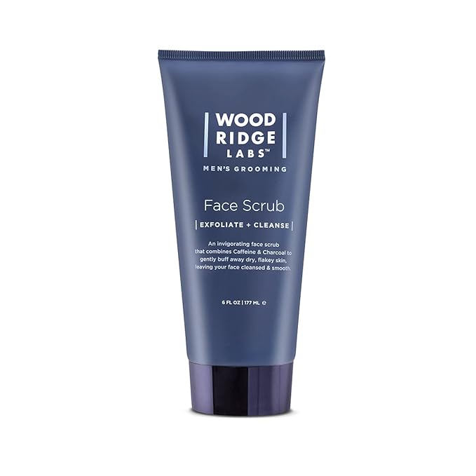Woodridge Labs Men's Grooming Caffeine & Charcoal Daily Face Scrub - Exfoliate Moisturize & Cleanse | Eliminate Oils & Impurities | Gentle for Sensitive Skin, Paraben Free (6 oz)