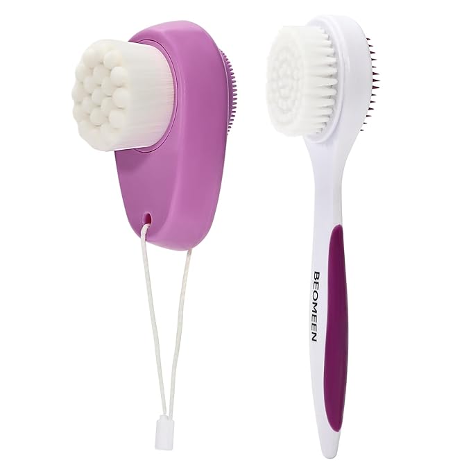 Silicone Face Scrubber Double Side, Handheld Facial Cleansing Brush 2 in 1 Face Cleanser Brush for Deep Cleansing and Exfoliating, Blackhead Makeup Removal 2 Pcs, Purple