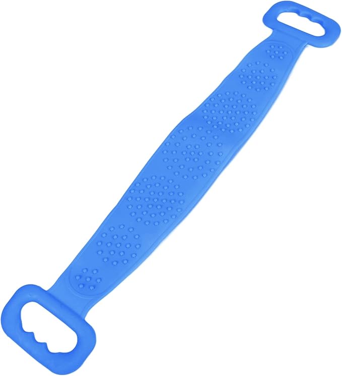 Silicone Bath Body Brush with Strong Tensile Strength - Hangable Back Cleaning Bath Strap - Blue DoubleSided Back Scrubber for Shower & Body Wash (Blue)