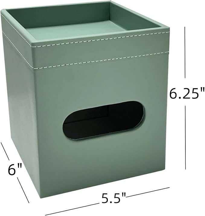 PU Leather Tissue Box Cover Square, Modern Tissue Holder with Storage Valet Tray, Nightstand Decorative Tissues Case, Facial Tissue Box Holder for Bathroom,Bedroom,Livingroom and Office (Light Green)