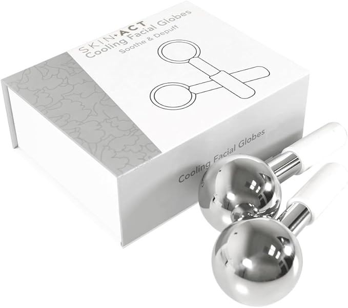 SKINACT Stainless Steel Ice Globes for Face & Eyes, Unbreakable Stainless Steel Cryo Sticks for Beauty Routines, Facials Cold Roller Cooling Globes for Puffiness, Wrinkles, Dark Circles, Headaches