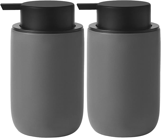 Foaming Soap Dispenser Thick Ceramic Foam Hand Soap Dispenser for Bathroom or Kitchen Sink, Liquid Pump Bottles for Hand soap, Body Wash, 2 Pack Grey