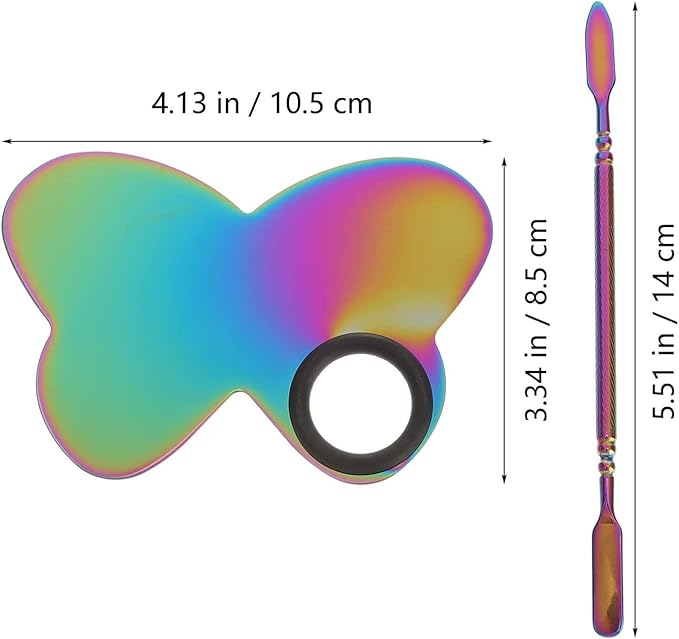 Butterfly Nail Art Palette with Stainless Steel Makeup Spatulas for Cosmetic and Nail Color Mixing at Home or Salon