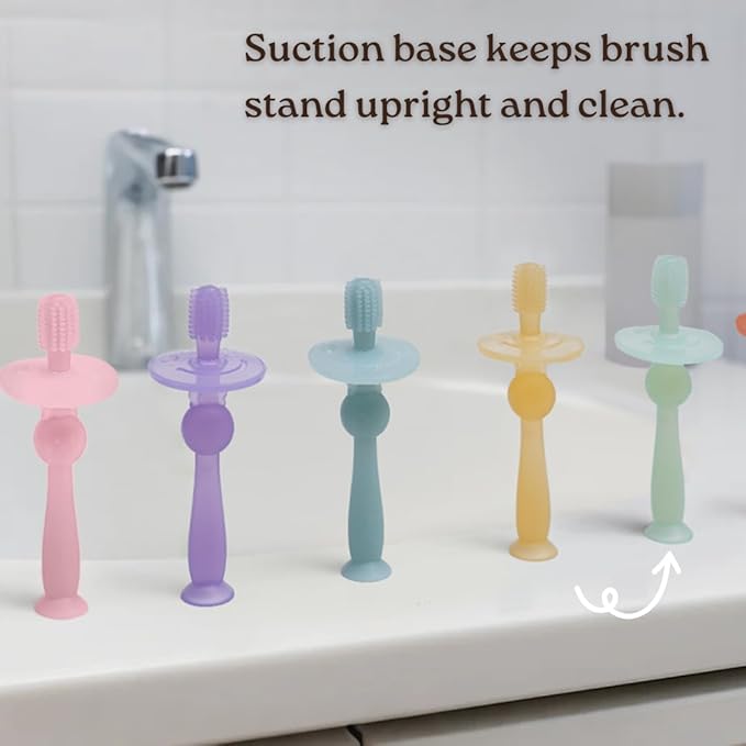 haakaa 360° Silicone Baby Toothbrush – 100% Soft Food Grade Silicone, BPA-Free, Suction Base, Safe for Babies 6 Months+, Gentle Gum and Teeth Cleaning for Infants, Gum Massager (Lime)