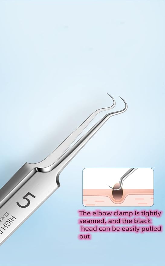 Professional Facial Blackhead Remover Tweezers,Extractor Acne Removal Kit Pimple Popper Tool, Clip for Whiteheads, Acne Clip, Ingrown Hairs Tweezers, Blackheads Remover Extractor, Stainless Steel