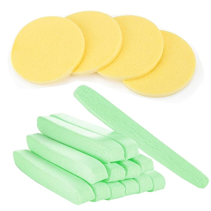 Facial Sponge Compressed,60 Pcs PVA Professional Makeup Removal Wash Round Face Sponges Spa Pads Exfoliating Cleansing for Women,Yellow,Green