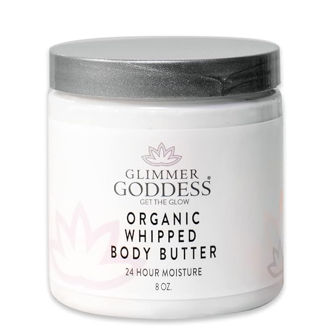 GLIMMER GODDESS Organic Whipped Body Butter for Women - Moisturizer Cream with Shea & Cocoa Butter, Almonds & Coconut Oil - Coconut, 8oz