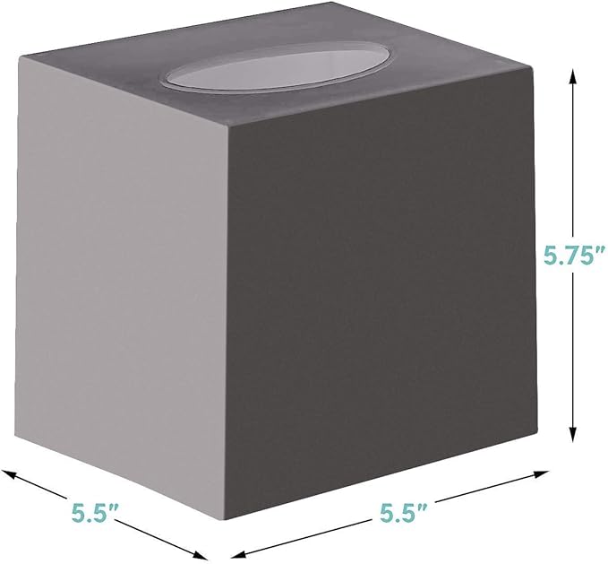 Tissue Box Cover Square - Facial Cube Tissue Box Holder Case Dispenser for Bathroom Vanity Countertop, Bedroom Dresser, Office Desk or Night Stand Table, 2 Pack - Grey