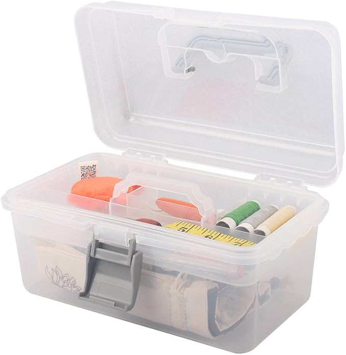 BangQiao Multipurpose Plastic Storage Container Box with Handle and Latch Lock, Clear Gray