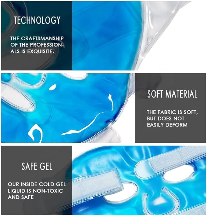 SportEmblema Ice Face Mask - Cooling Gel Face Mask for Puffy Eyes & Headache Relief, Hot Cold Therapy Compress for Facial Skincare, Post Laser Treatment, Sinus Pressure & Migraine, Reusable