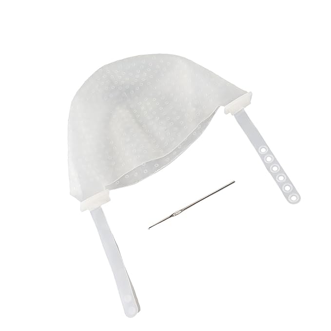 Silicone Hair Highlighting Cap Reusable, DIY Hair Coloring Dyeing Hat with Adjustable Strap, Highlight Cap Tool for Home & Salon Use (White)