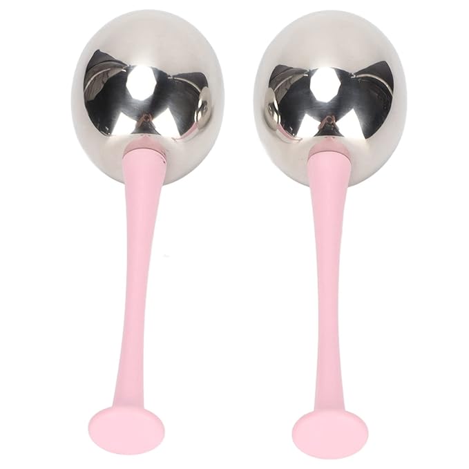 Facial Ice Globes for Face and Eyes, Stainless Steel Ice Roller Facial Massage Tool for Puffiness Dark Circles, Cooling Face Roller Skin Care Beauty Tools (Pink Handle)