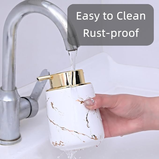 Marble Foam Soap Dispenser for Bathroom, Chic Ceramic Bottle, Gold Soap Dispenser Pump (Green)