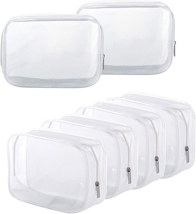 BEFORYOU 6 Pack Clear Toiletry Carry Pouch with Zipper Portable Plastic Waterproof Cosmetic Bag TSA Approved for Vacation Travel Bathroom and Organizing (White, Small)