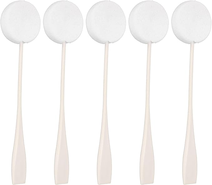 Long Handled Powder Puff, Body Lotion Applicator Water Absorption 5pcs Soft PVA Tight Skin Comfortable Hold for Home Use(White)