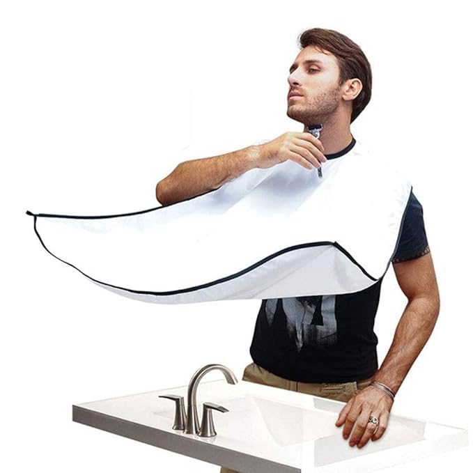 Beard Apron Beard Bib Hair Catcher mens gifts for birthday unique husband gifts With 2 Suction Grooming Accessories For Men For Sink Shaving And Trimming (White)