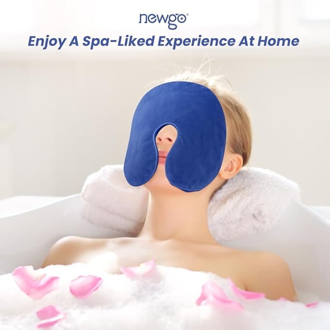 NEWGO Heating Pad Sinus Relief Mask Moist Heat Face Eye Mask Microwavable, Warm Compress for Sinus Pressure Relief, Migraine, Tension Headache Relief - Blue