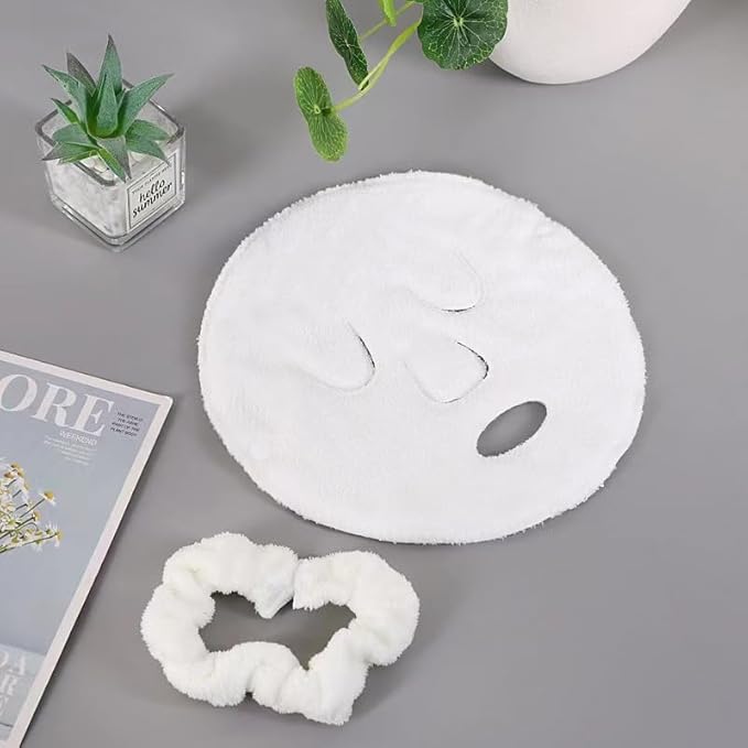 BLACKCROWN 4 Holes Towel Mask Reusable Face Towel Mask Cold Hot Compress Facial Steamer Moisturizing Beauty Skin Care Spa Towels for Facial Steamer Mask for Women Girls (2 Pack)