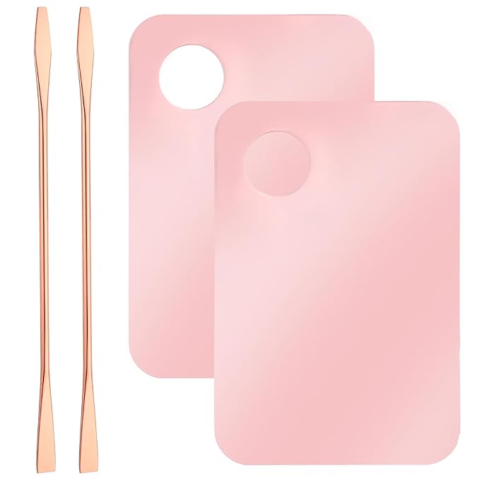2 Pcs Foundation Palette, Makeup Mixing Palette, Makeup Mixing Tray Makeup Palette with 2 Makeup Spatula, Acrylic Cosmetic Palette for Eye Shadow Lipsticks Nail Art Beauty Salon (Pink)