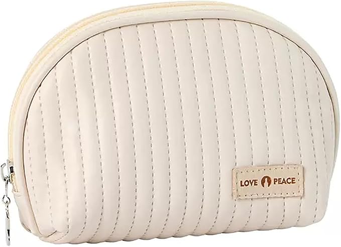 Small Makeup Bag for Purse Mini Cosmetic Pouch Waterproof Makeup Organizer for Women Small Cosmetic Bag PU Leather Travel Makeup Bag Lipstick Bag with Zipper Beige