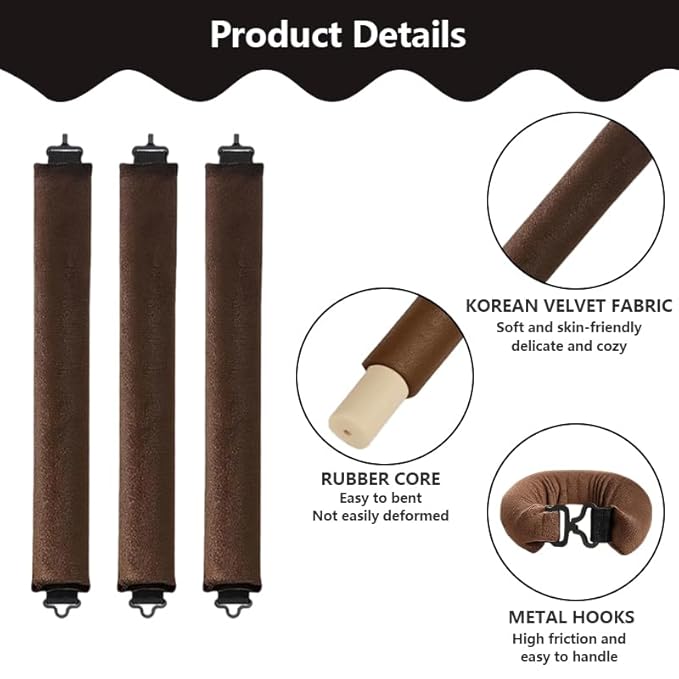 Heatless Curls Overnight Set of 3 with 1 Scarf - Heatless Hair Curler, Overnight Blowout Rods for Blowout Look Long Hair (Brown)