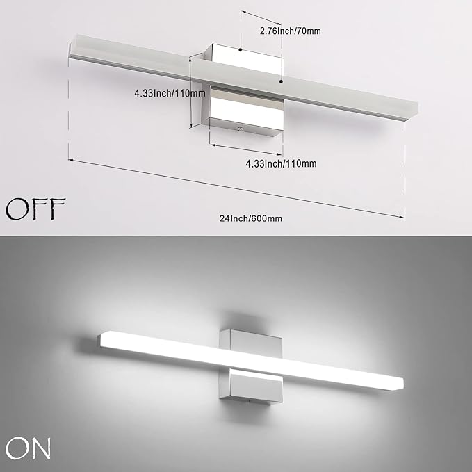 Combuh 2 Pack LED Vanity Lights Bar 24 Inch Bathroom Light Fixtures 14W IP44 Over Mirror Lighting Indoor Wall Sconces Modern Cool White 6000K for Washroom Restroom
