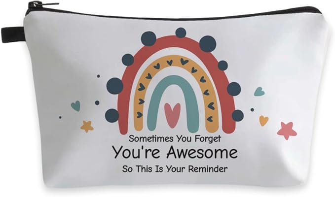 Deanfun Small Makeup Case - Cute and Waterproof Cosmetic Bag for Women(Rainbow, Sometimes You Forget That You'Re Awesome, So This Is Your Reminder D5-56372)